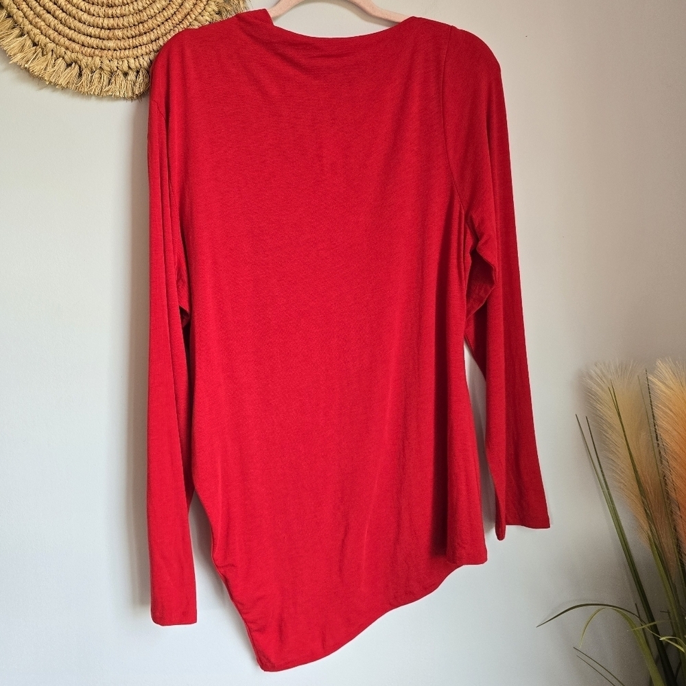 Banana Republic New Red Luxe Wool Blend Asymmetrical Draped Top Blouse SZ XL - Picture 6 of 12